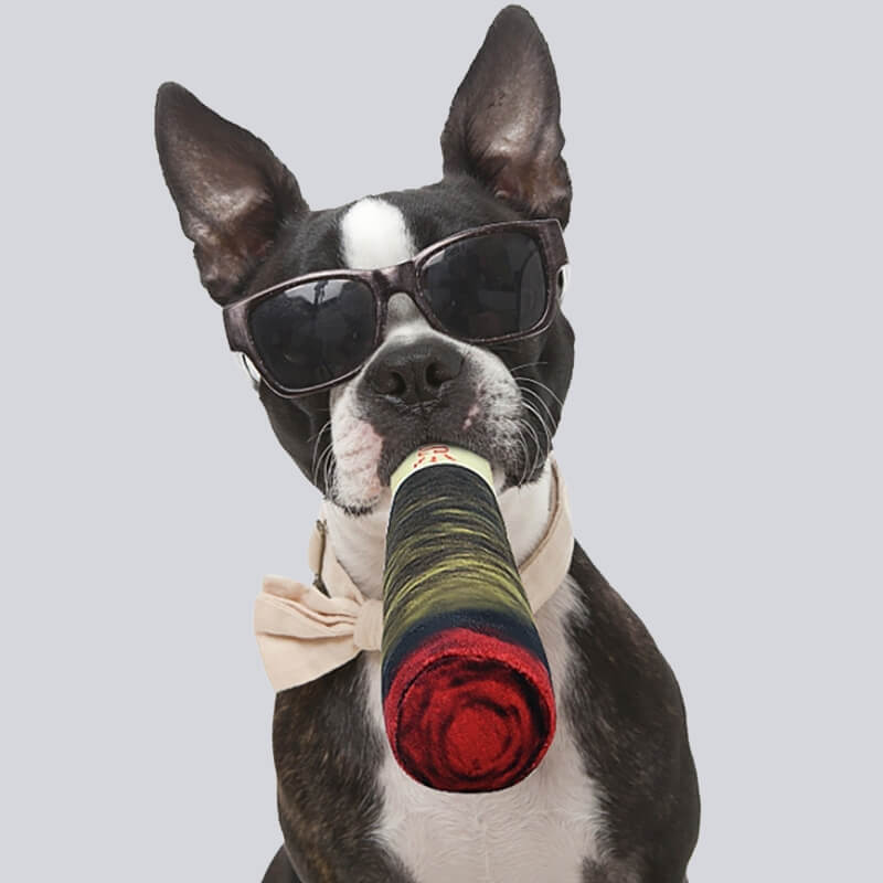 Boston Terrier holding dog joint plushie