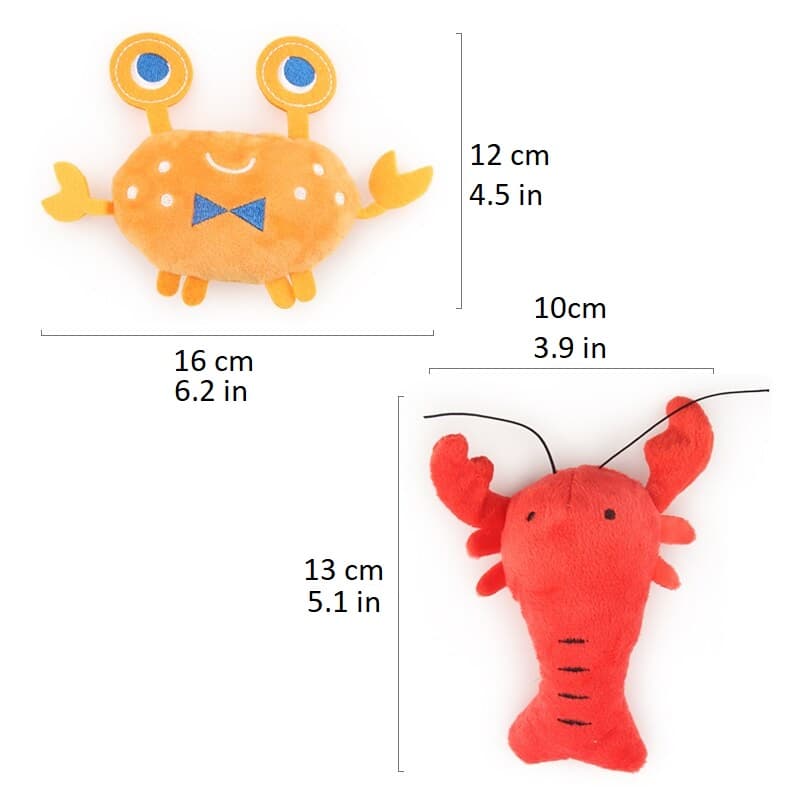 Crab and Lobster Squeaky Plush Toys dimensions