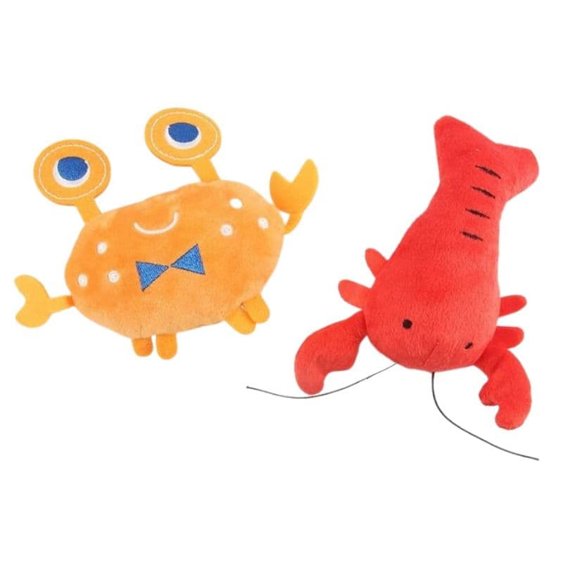 Crab and Lobster Squeaky Plush Toys on a blank background