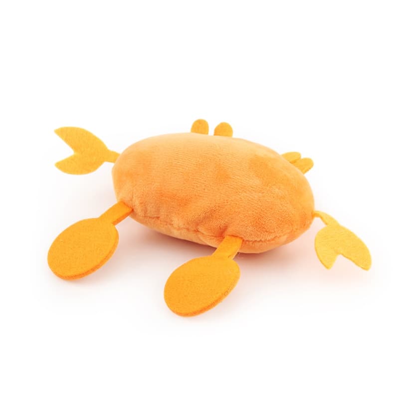 Crab Squeaky Plush Toy on a blank background turned from the camera