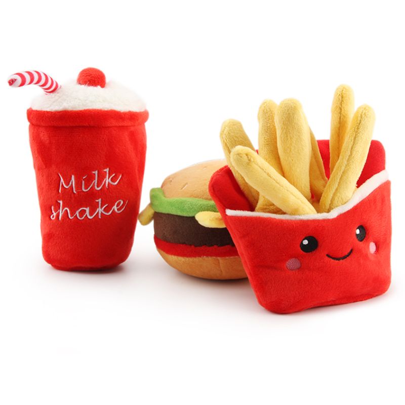 Milkshake, French Fries and Burger Squeaky Dog Toys